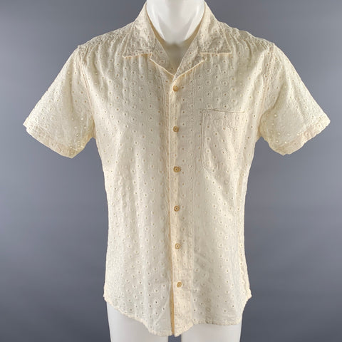 TAYLOR STITCH Size M Cream Eyelet Linen Blend Camp Short Sleeve Shirt