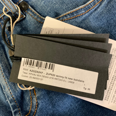 VERSACE Size 28 Medium Wash Bandana Cotton Blend Skinny Jeans