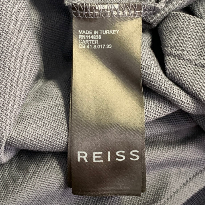 REISS Size S Carter Grey Navy White Contrast Trim Cotton Zip Up Polo