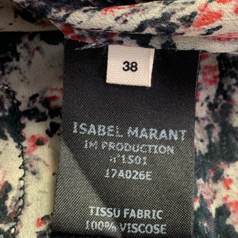 ISABEL MARANT ETOILE Size S Black Red White Chiffon Abstract Tiered Skirt
