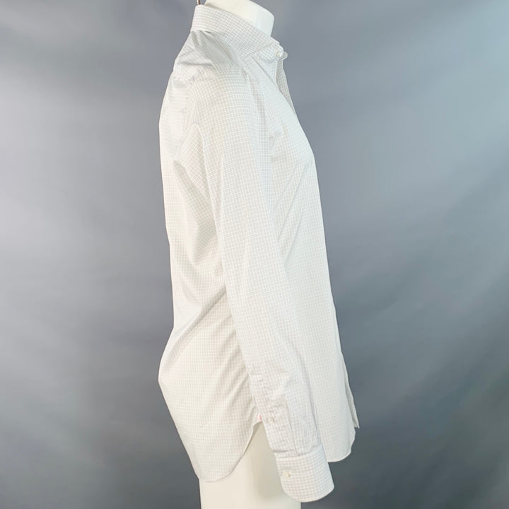 ISAIA Size S White Grey Checkered Cotton Spread Collar Long Sleeve Shirt