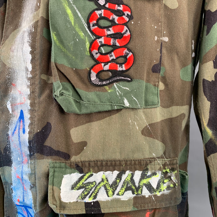 NO BRAND Size XL Green Multi Color Camouflage Handpainted Cotton Blend Jacket
