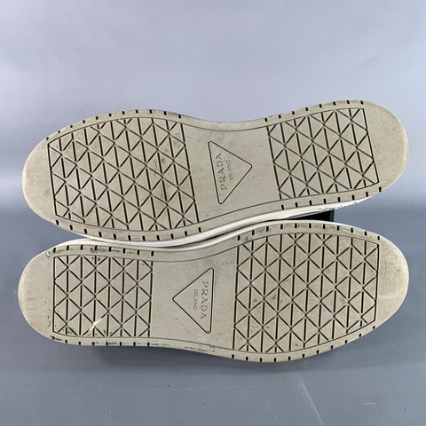 PRADA Size 11 White Grey Color Block Perforated Leather Logo Low Top Sneakers