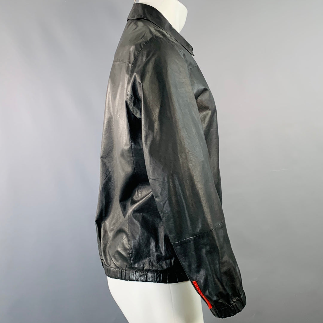 PRADA Size M Black Leather Zip Up Bomber Jacket