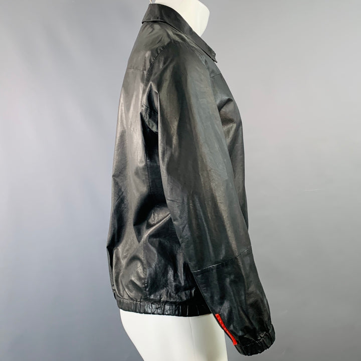 PRADA Size M Black Leather Zip Up Bomber Jacket