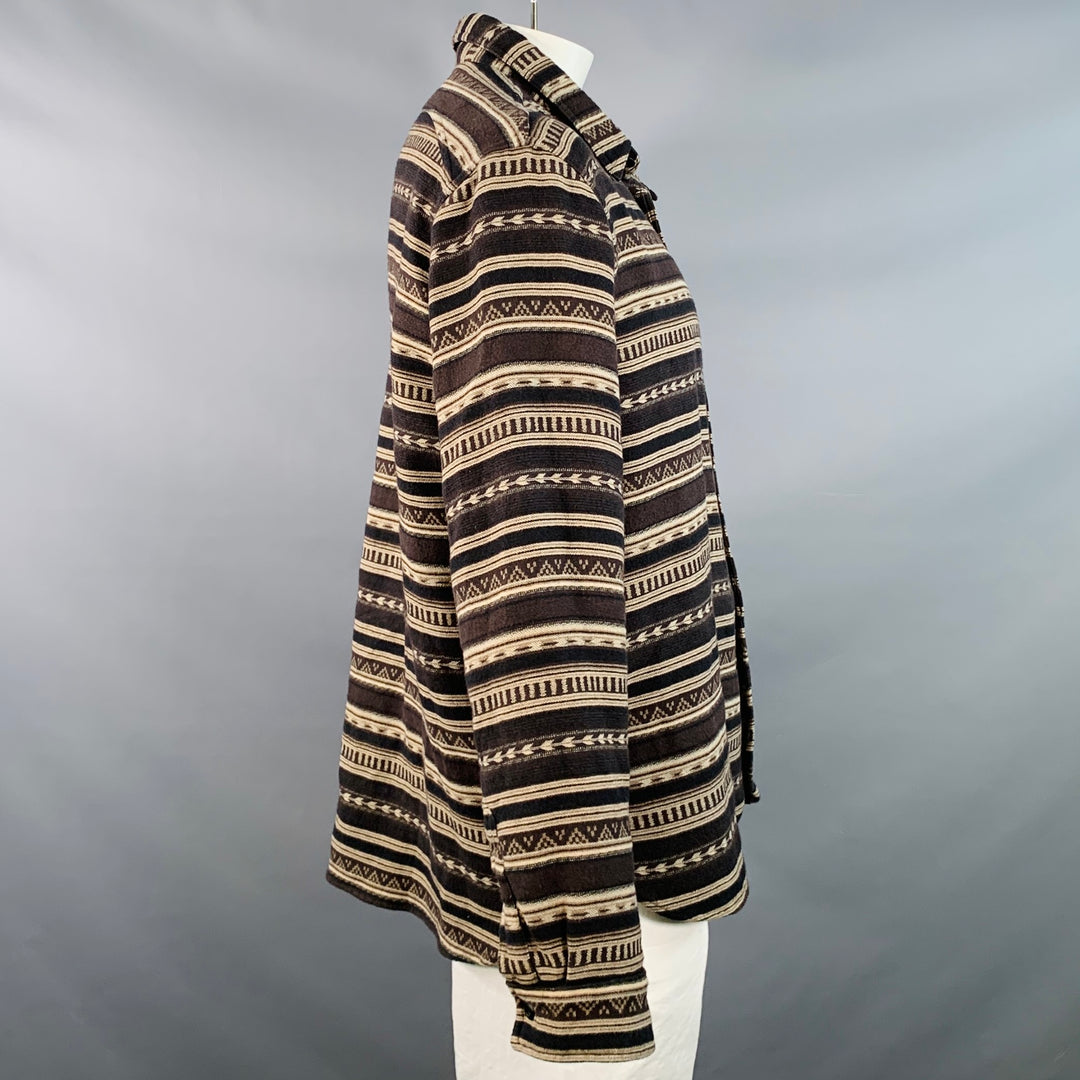 RRL by RALPH LAUREN Size XL Brown Black Jacquard Cotton Wool One Pocket Western Long Sleeve Shirt