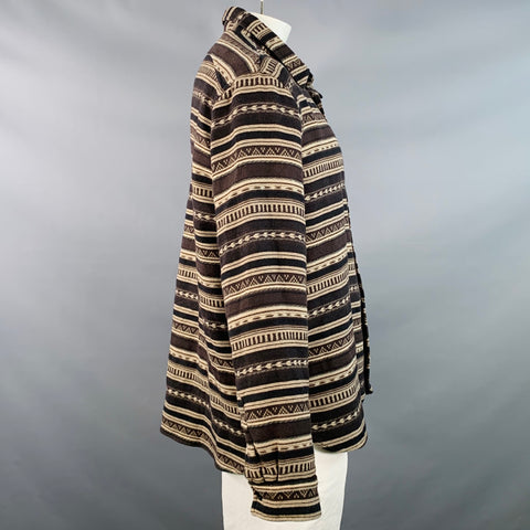 RRL by RALPH LAUREN Size XL Brown Black Jacquard Cotton Wool One Pocket Western Long Sleeve Shirt