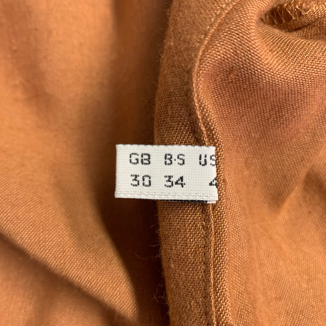 CLAUDE MONTANA Size 4 Brown Linen Blend Pleated Flat Front Pants Suit