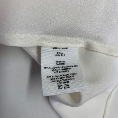 THEORY Size M Cream Silk Ruffled Long Sleeve Blouse