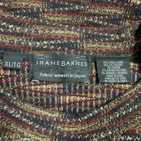 JHANE BARNES Size XL Black Burgundy Stripe Wool Blend Pullover