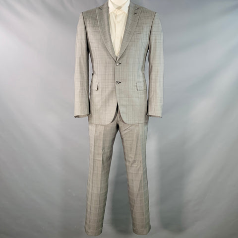 BRIONI Size 42 Regular Grey Black Glenplaid Wool Silk Blend Peak Lapel Suit