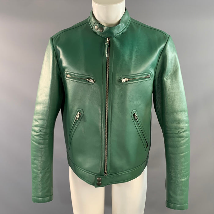 TOM FORD Size 44 Green Leather Zip Up Jacket