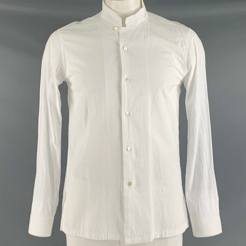 THE VIRIDI-ANNE Size L White Black Contrast Stitch Cotton Long Sleeve Shirt