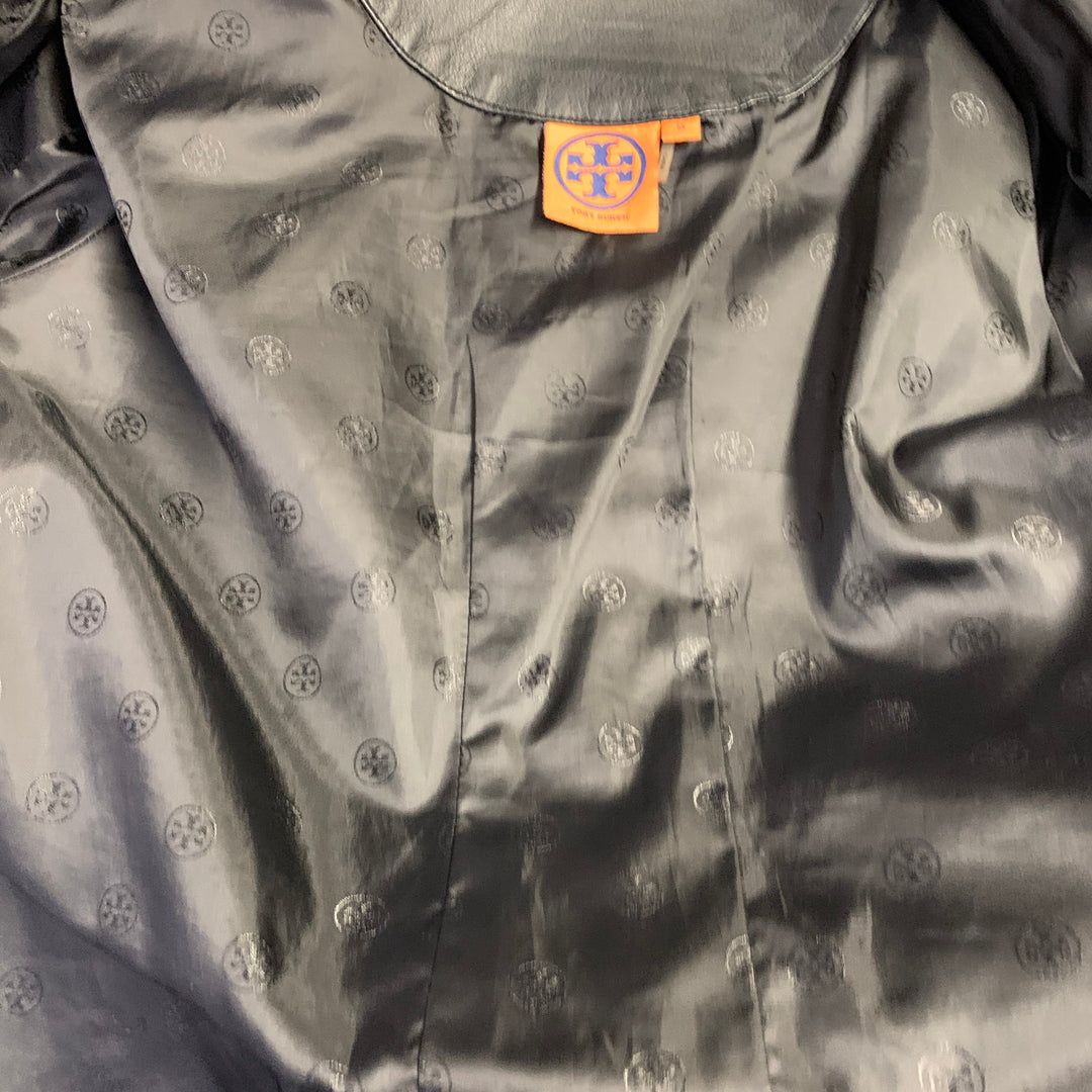 TORY BURCH Size M Black Leather Quilted Zip Up Jacket