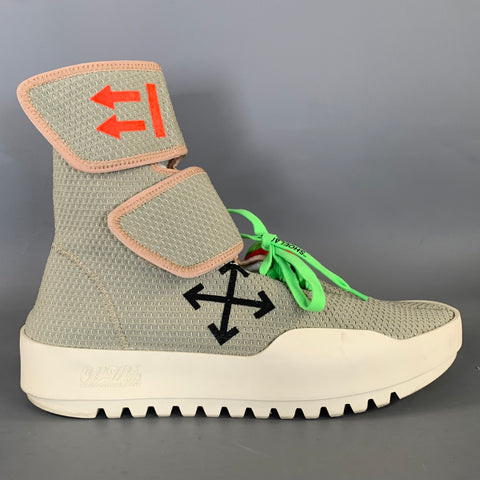 OFF WHITE Size 8 Green Woven Fabric Lace Up Boots