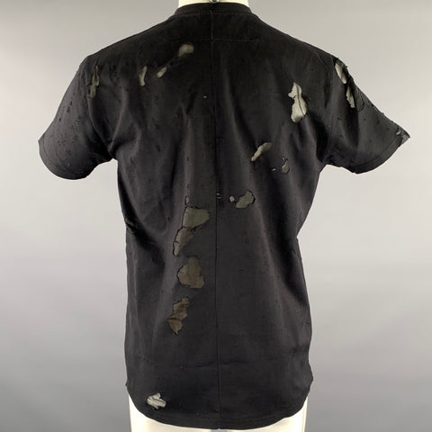 GIVENCHY Size XXS Black Logo Cotton Distressed T-shirt