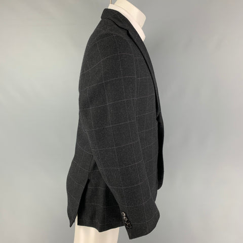 RALPH LAUREN Purple Label Taille 44 Noir Violet Fenêtre Panneau Laine Notch Revers Sport Manteau