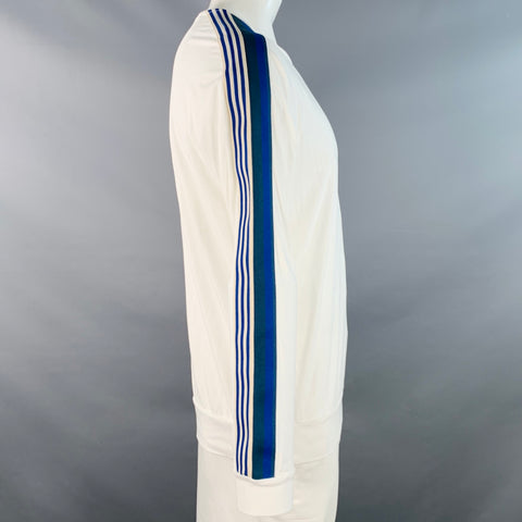 DRIES VAN NOTEN Size XL White Blue Green Stripe Cotton Long Sleeve Crew Neck Pullover