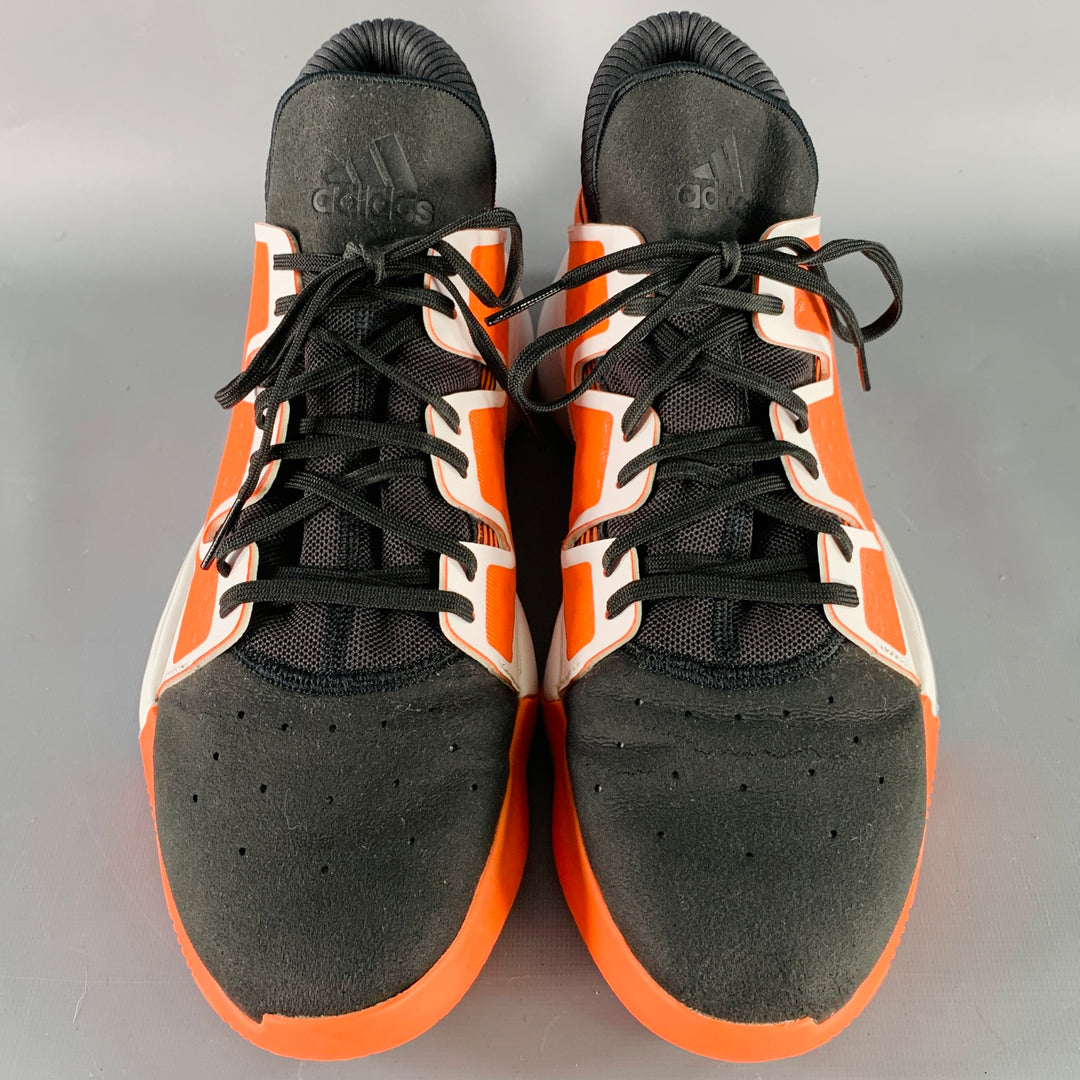 ADIDAS Size 11.5 Pro Vision Hi Res Orange Black White Mixed Fabrics Mesh  Sneakers