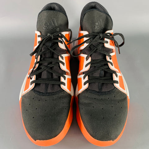 ADIDAS Size 11.5 Pro Vision Hi Res Orange Black White Mixed Fabrics Mesh Sneakers