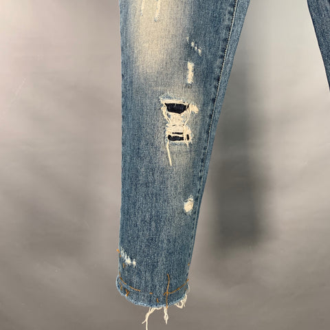 DOLCE & GABBANA Size 30 Blue Distressed Denim Tapered Jeans