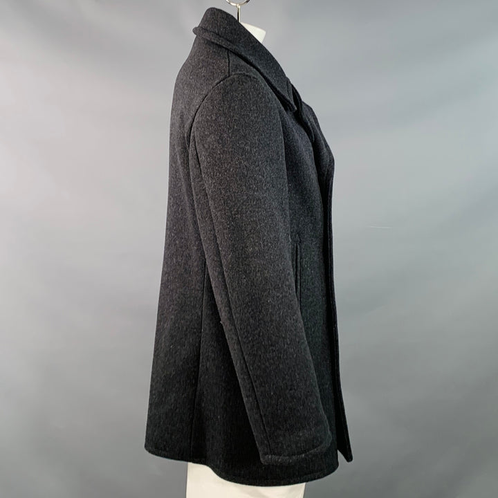 POLO by RALPH LAUREN Melton Size L Charcoal Grey Wool Double Breasted Notch Lapel Peacoat