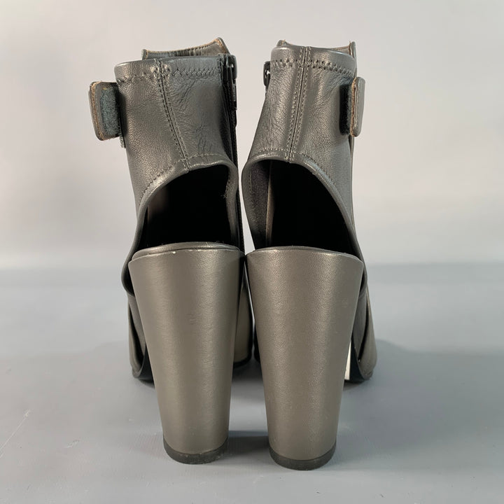 VINCE Size 6 Grey Leather Peep Toe Boots