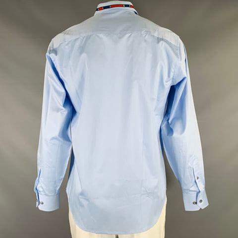 BUGATCHI Size L Light Blue Cotton Snake Collar Long Sleeve Shirt