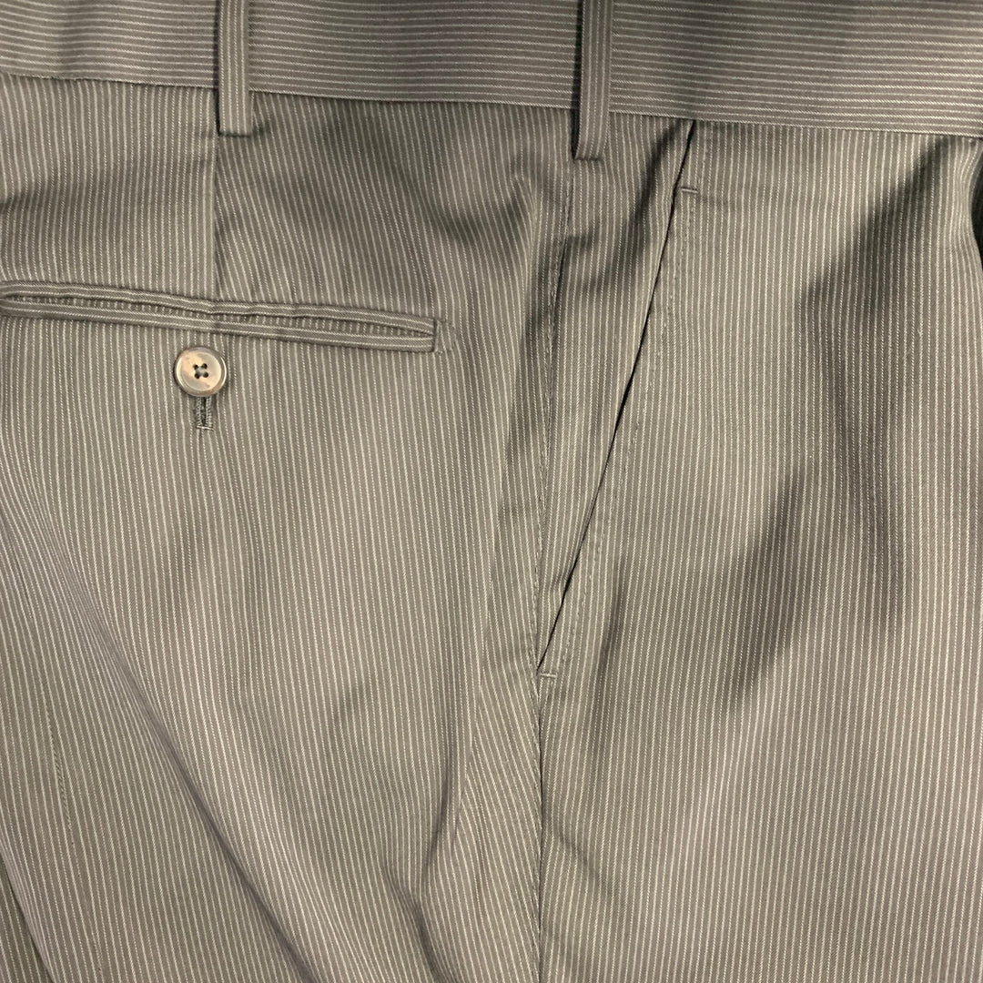 ASTOR & BLACK Size 44 Black Grey Stripe Single Breasted Peak Lapel 3 Piece Suit