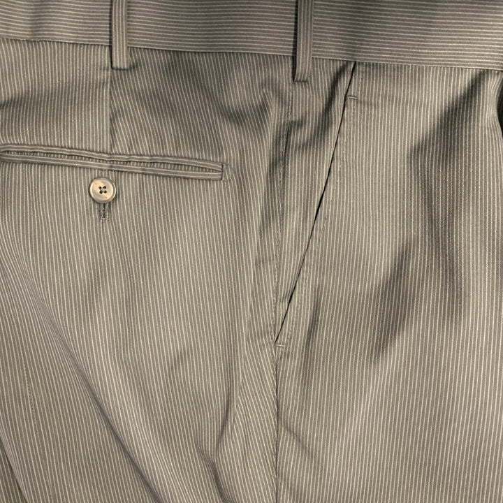 ASTOR & BLACK Size 44 Black Grey Stripe Single Breasted Peak Lapel 3 Piece Suit
