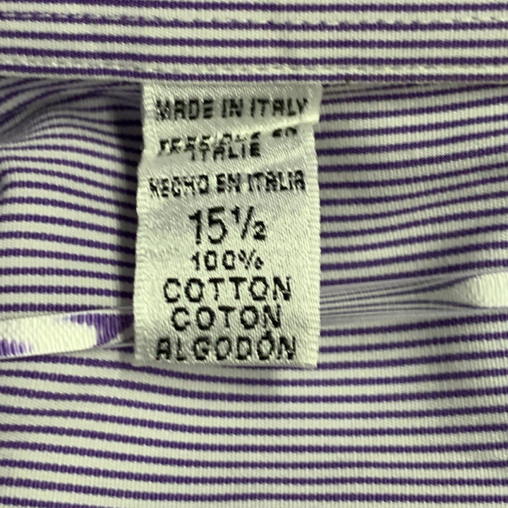 RALPH LAUREN Size M Purple White Stripe Cotton Curved Cutaway Long Sleeve Shirt