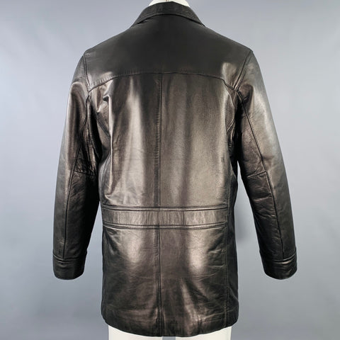 KENNETH COLE Manteau en cuir noir à boutonnage simple Taille S