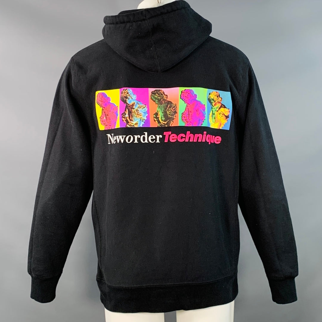 PLEASURES x NEW ORDER TECHNIQUE Size M Black White Rock Concert Cotton Blend Hooded Sweatshirt