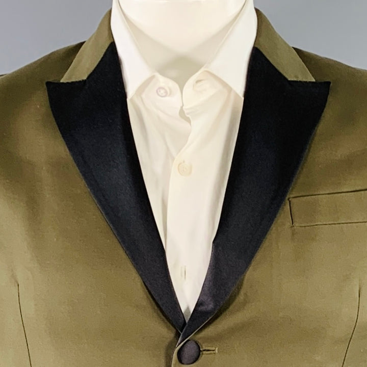 DSQUARED2 Size 42 Olive Green Black Cotton Blend Three Button Peak Lapel Sport Coat