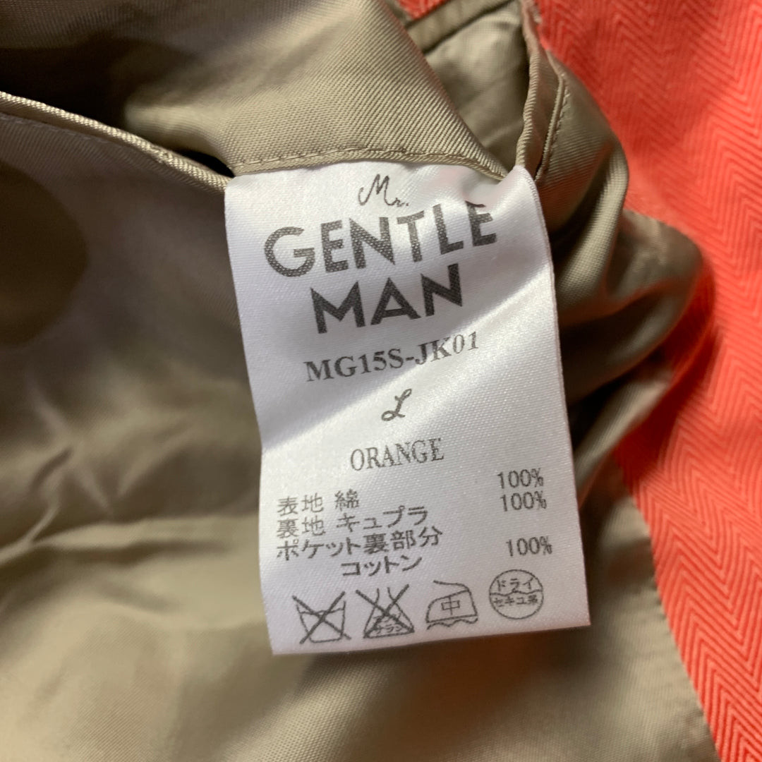 MR. GENTLEMAN Size 40 Orange Herringbone Cotton Notch Lapel Sport Coat