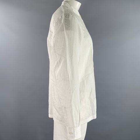 TODD SNYDER Size L White Stripe Cotton Silk Band Collar Long Sleeve Shirt