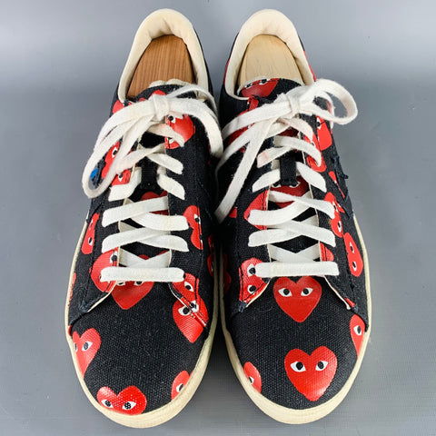 CONVERSE Size 10 Black Red Hearts Canvas Sneakers