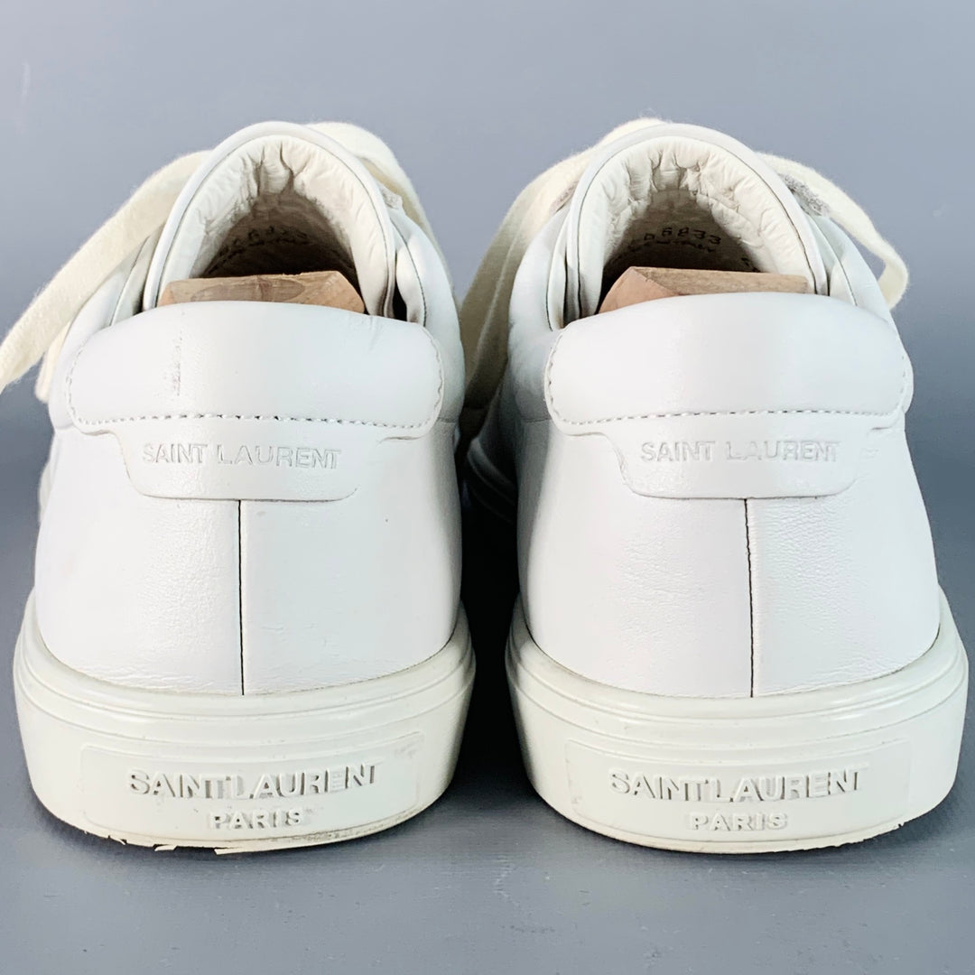 SAINT LAURENT Size 7 White Leather Logo Low Top Sneakers