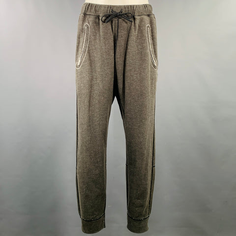 VOLLEBAK Taille L Gris Blanc Contraste Bordure Coton Chanvre Pantalon de survêtement Pantalon décontracté