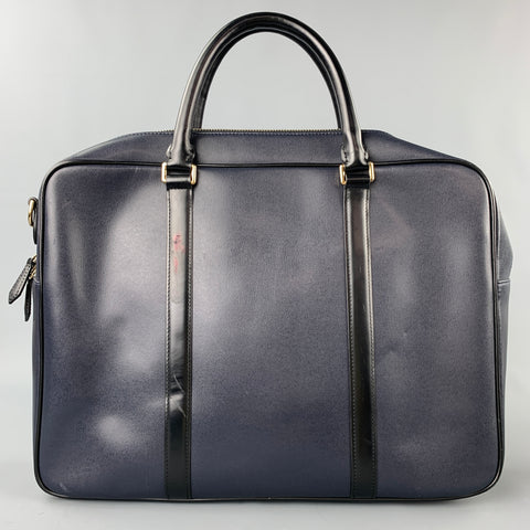 PAUL SMITH Navy & Black Leather Shoulder Strap Briefcase Bag