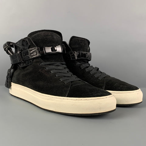 BUSCEMI Size 11 100MM Black Embossed Suede High Top Sneakers