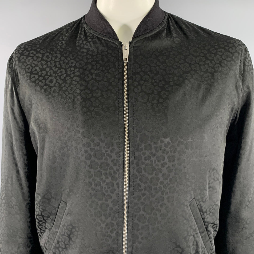 THE KOOPLES Taille XL Blouson style bomber noir en mélange de viscose à imprimé animalier
