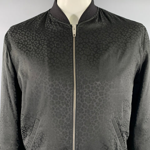 THE KOOPLES Size XL Black Animal Print Viscose Blend Bomber Jacket
