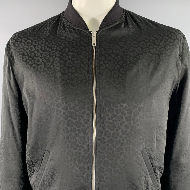 THE KOOPLES Taille XL Blouson style bomber noir en mélange de viscose à imprimé animalier