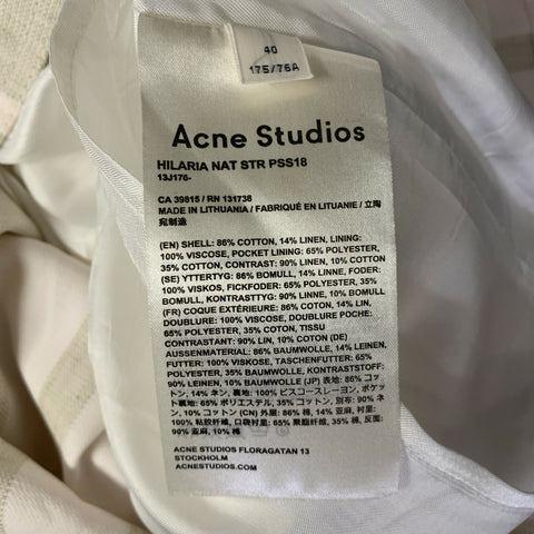 ACNE STUDIOS Size 8 Pink Olive Cotton Linen Stripe Mini Mini Skirt