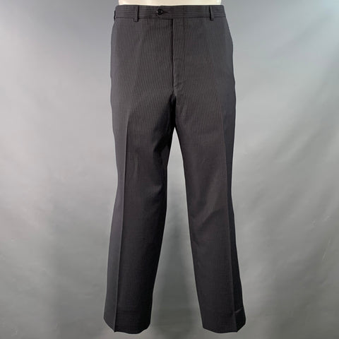 BURBERRY LONDON Size 44 Regular Black Grey Stripe Wool Notch Lapel Suit