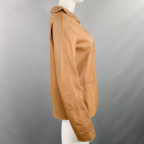 MARNI Size 4 Brown Leather Calfskin Snaps Jacket Blazer