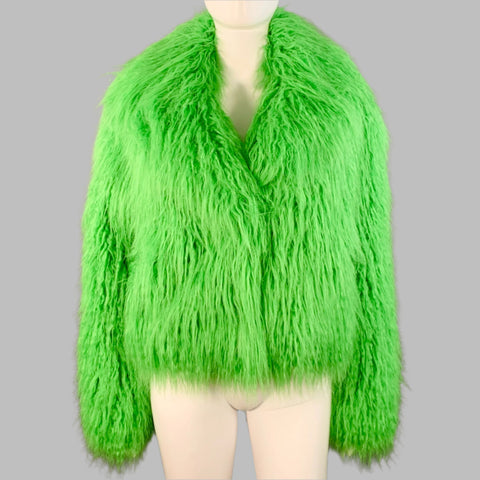 STAND STUDIO Size S Janet Green Modacrylic Blend Frizzy Faux Fur Jacket