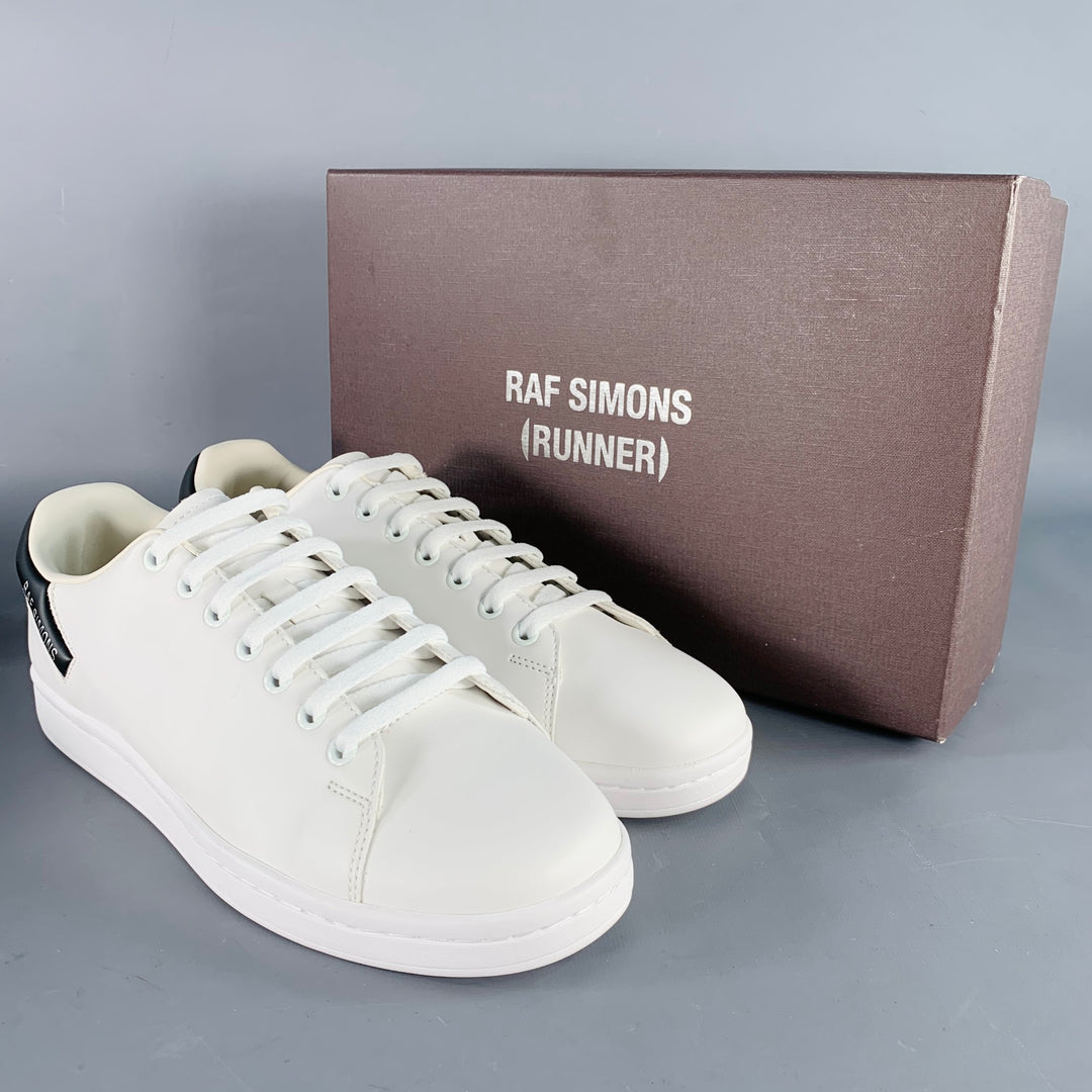 RAF SIMONS Size 8 Orion White Black Leather Lace-Up Low Top Sneakers