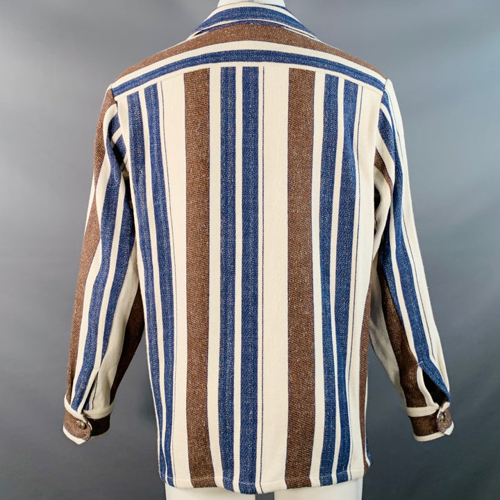 A.P.C. Size M Brown Navy Cream Stripe Cotton Blend One Pocket Long Sleeve Shirt